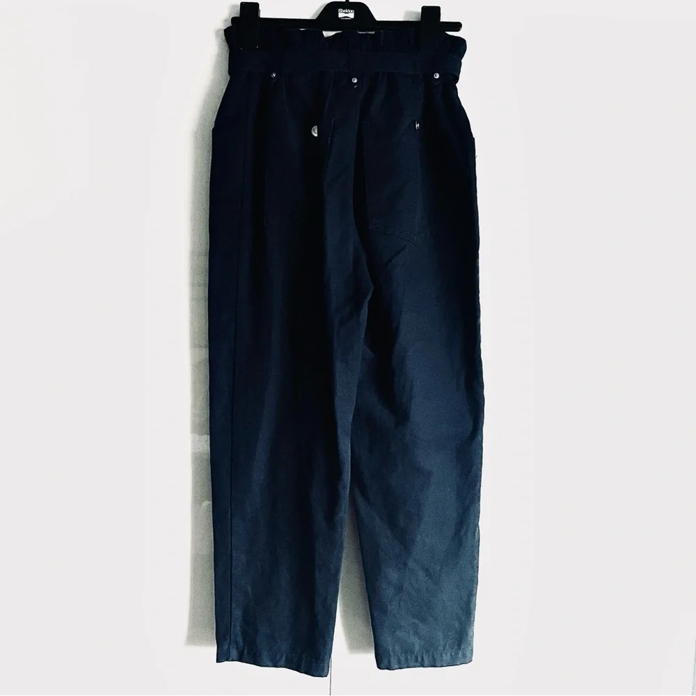 Banana Republic Hyper Navy Linen Blend Paperbag Pant Size 4 EUC